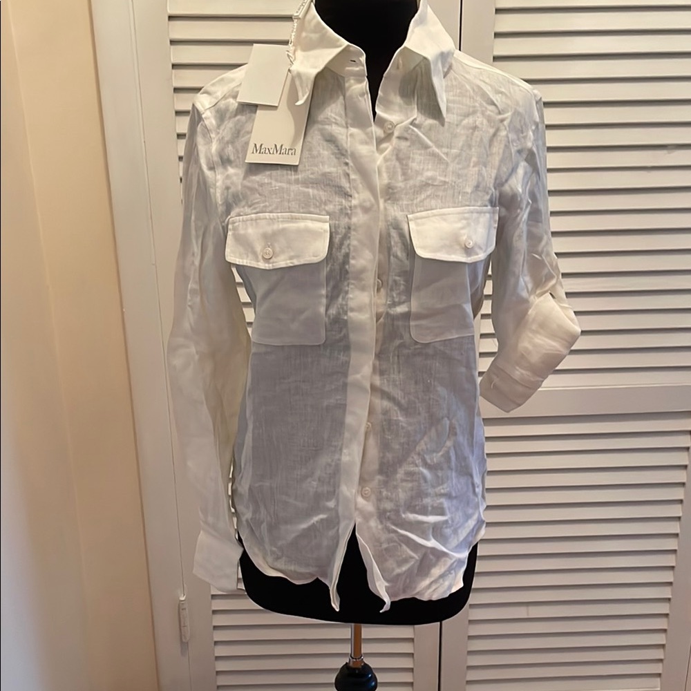 Max Mara button down White Linen Shirt Italy size 6
